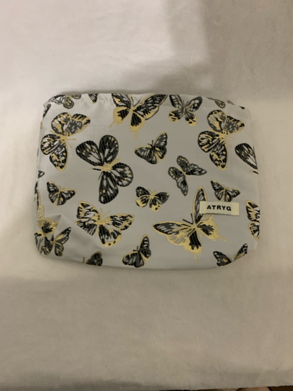 Butterfly Print Cosmetic Pouch - White, Black & Gold